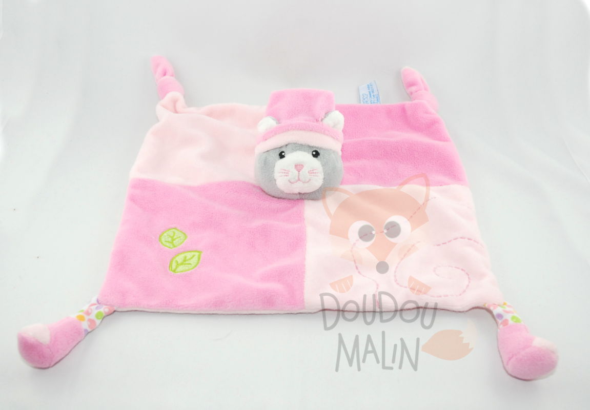  baby comforter cat pink grey leaf 